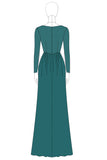Dark Green Appliques Flare Sleeves V Neck Pleated Sheath Mother of The Bride Dress