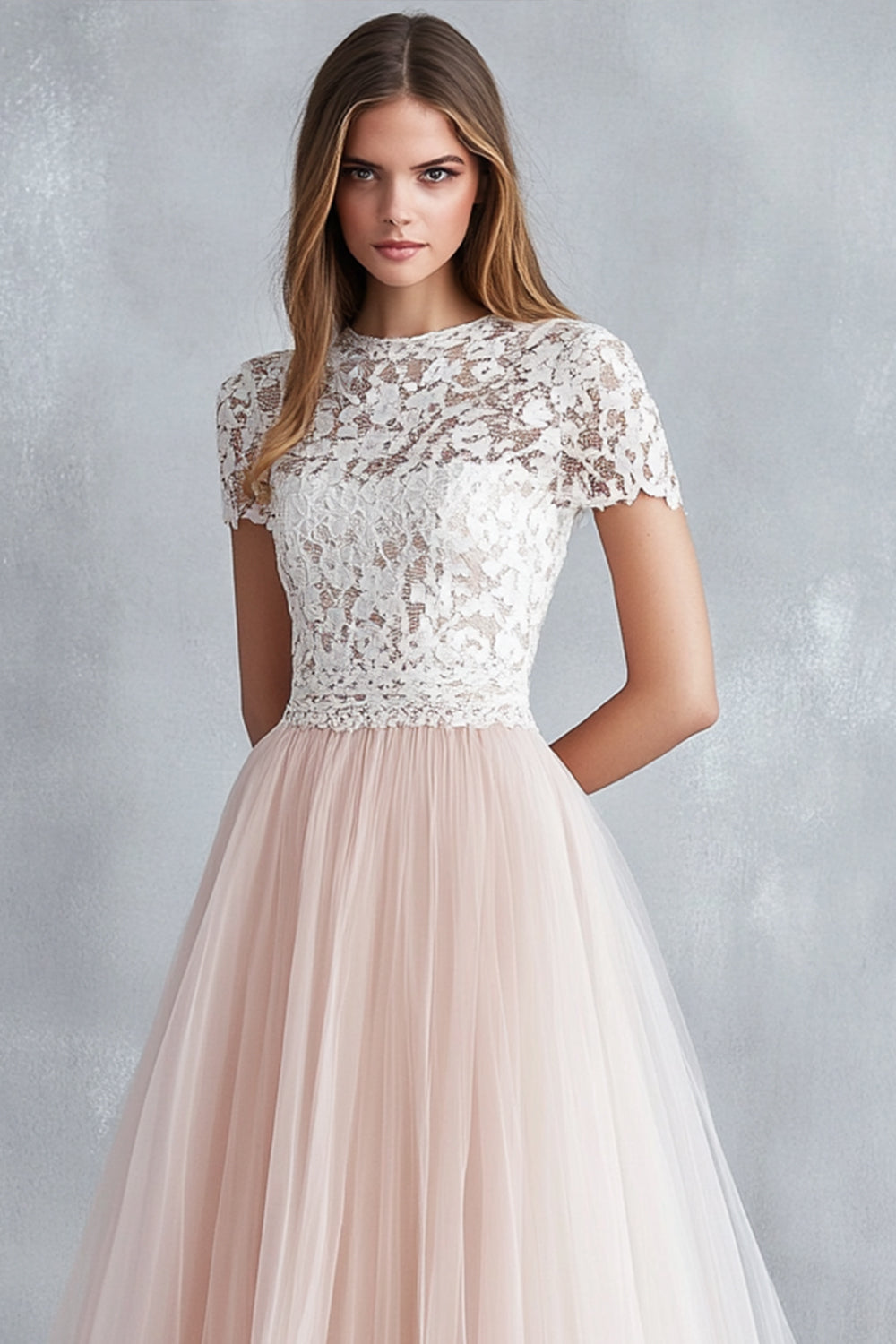 Zapakasa Women Light Pink Bridesmaid Dress With Short Sleeves A Line