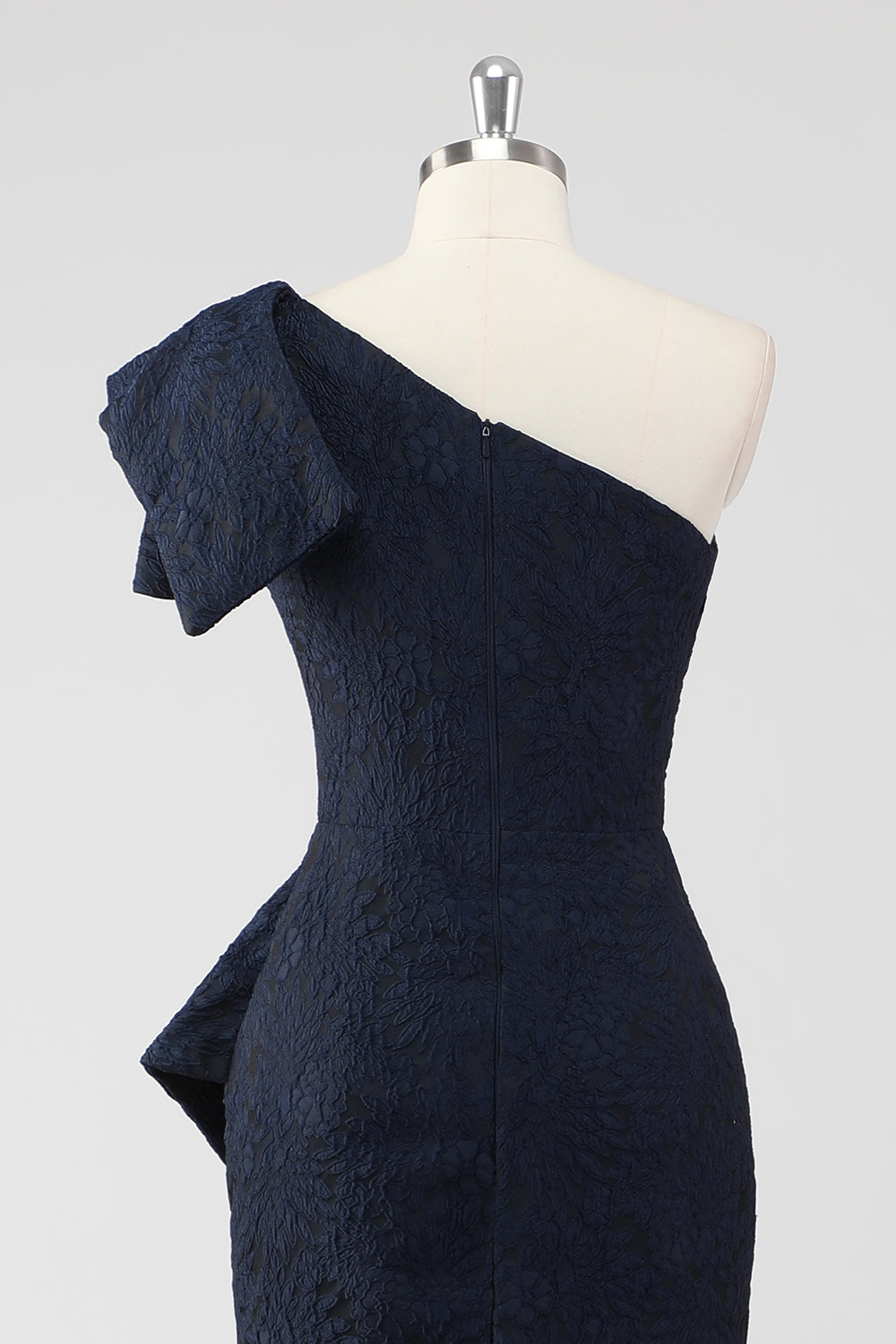 Navy One Shoulder Ruffled Mermaid Formal Dress