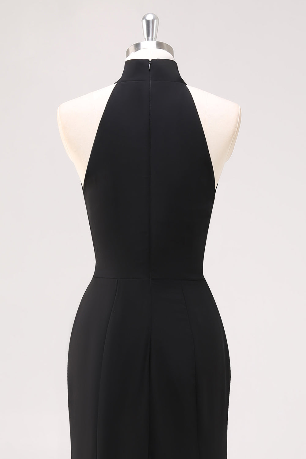 Black Mermaid Halter Neck Ruffled Long Formal Dress with Slit