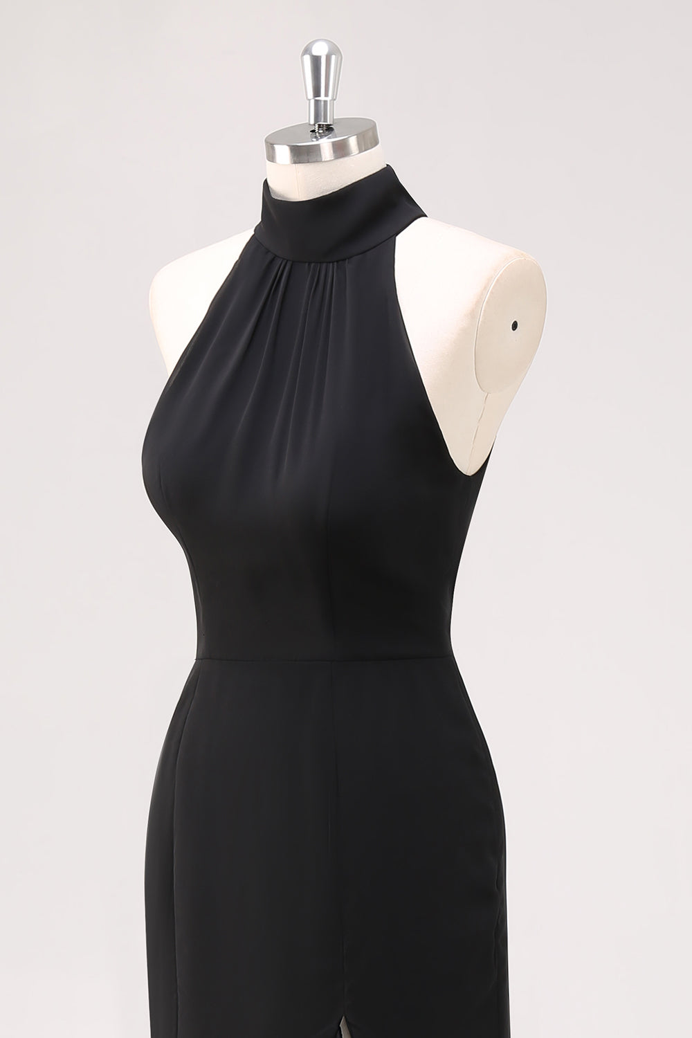 Black Mermaid Halter Neck Ruffled Long Formal Dress with Slit
