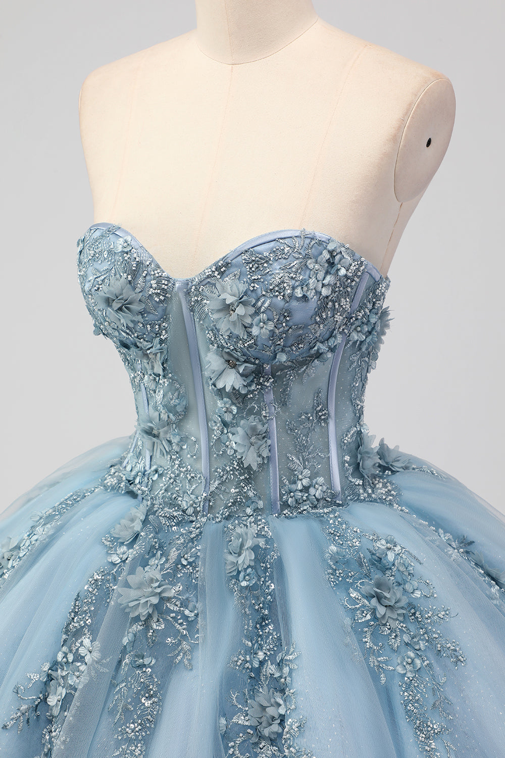 ZAPAKASA Women Sparkly Grey Blue Ball Gown Sweetheart Corset Quinceanera Dress with Appliques Tulle Floor Length Sweet 16 Dress ZAPAKASA Women Sparkly Grey Blue Ball Gown Sweetheart Corset Quinceanera Dress with Appliques Tulle Floor Length Sweet 16 Dress