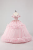 Blush Cold Shoulder Corset Ball Gown Quinceanera Dress with Ruffles Tulle Lace Up Back Sweet 16 Dress