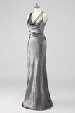 Silver Grey Sheath Swing Collar Floor Length Formal Dress