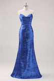 Royal Blue Off The Shoulder Sheath Formal Dress with Detachable Sleeves