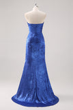 Royal Blue Off The Shoulder Sheath Formal Dress with Detachable Sleeves