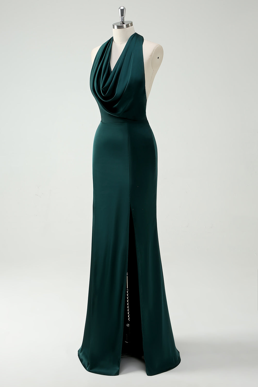 Zapakasa Women Halter Neck Pine Green Bridesmaid Dress Mermaid Long Wedding Party Dress with Slit Zapakasa Women Halter Neck Pine Green Bridesmaid Dress Mermaid Long Wedding Party Dress with Slit