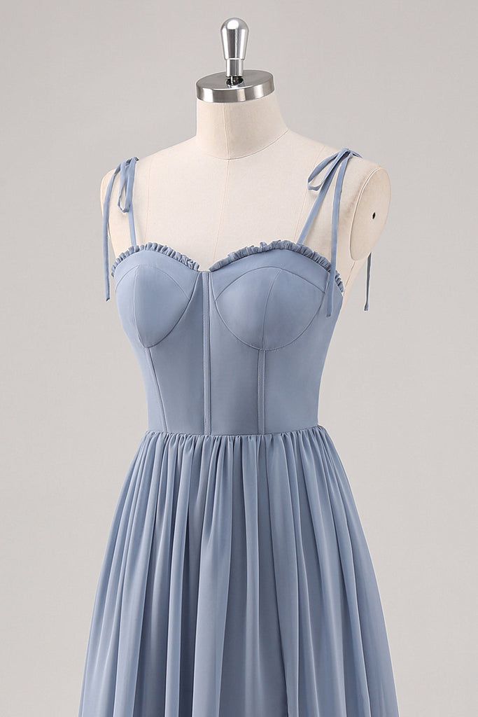 Blue Burnout Floral Corset Bridesmaid Dress with Slit main image 0