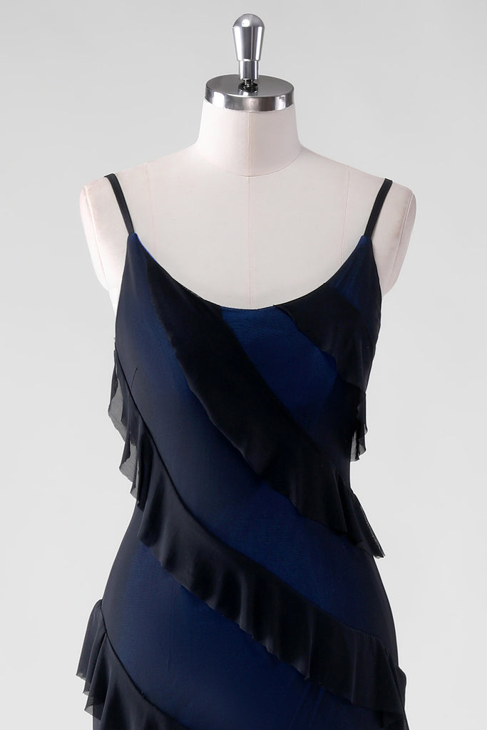 Strapless Sheath Long Bridesmaid Dress With Ruffle - Blue