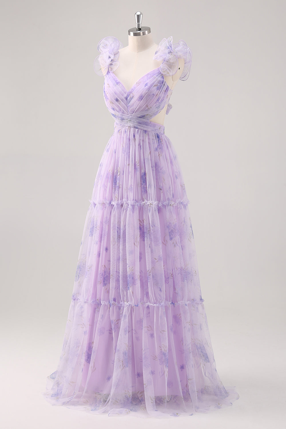 Zapakasa Women Lavender Flower A Line Bridesmaid Dress Floral Cut Out