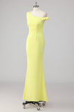 Simple Mermaid One Shoulder Lemon Long Formal Dress