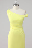 Simple Mermaid One Shoulder Lemon Long Formal Dress