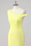 Simple Mermaid One Shoulder Lemon Long Formal Dress