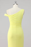Simple Mermaid One Shoulder Lemon Long Formal Dress