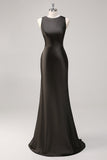 Scoop Dark Grey Sheath Sleeveless Long Formal Dress