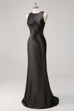 Scoop Dark Grey Sheath Sleeveless Long Formal Dress