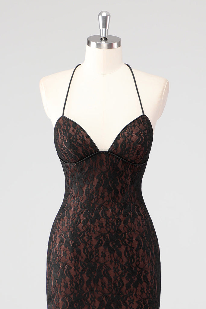 Black Spaghetti-Straps Strapless Evening Dress for Online Front Split main image 0