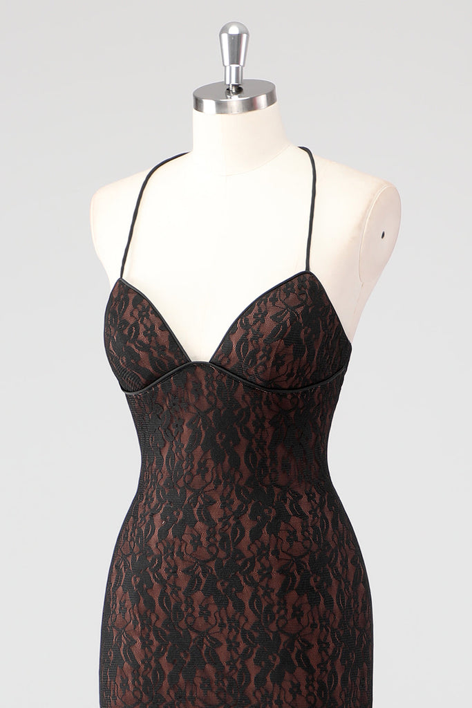Slim Fit Black Backless Plaid Spaghetti Strap Dress Sleeveless main image 1