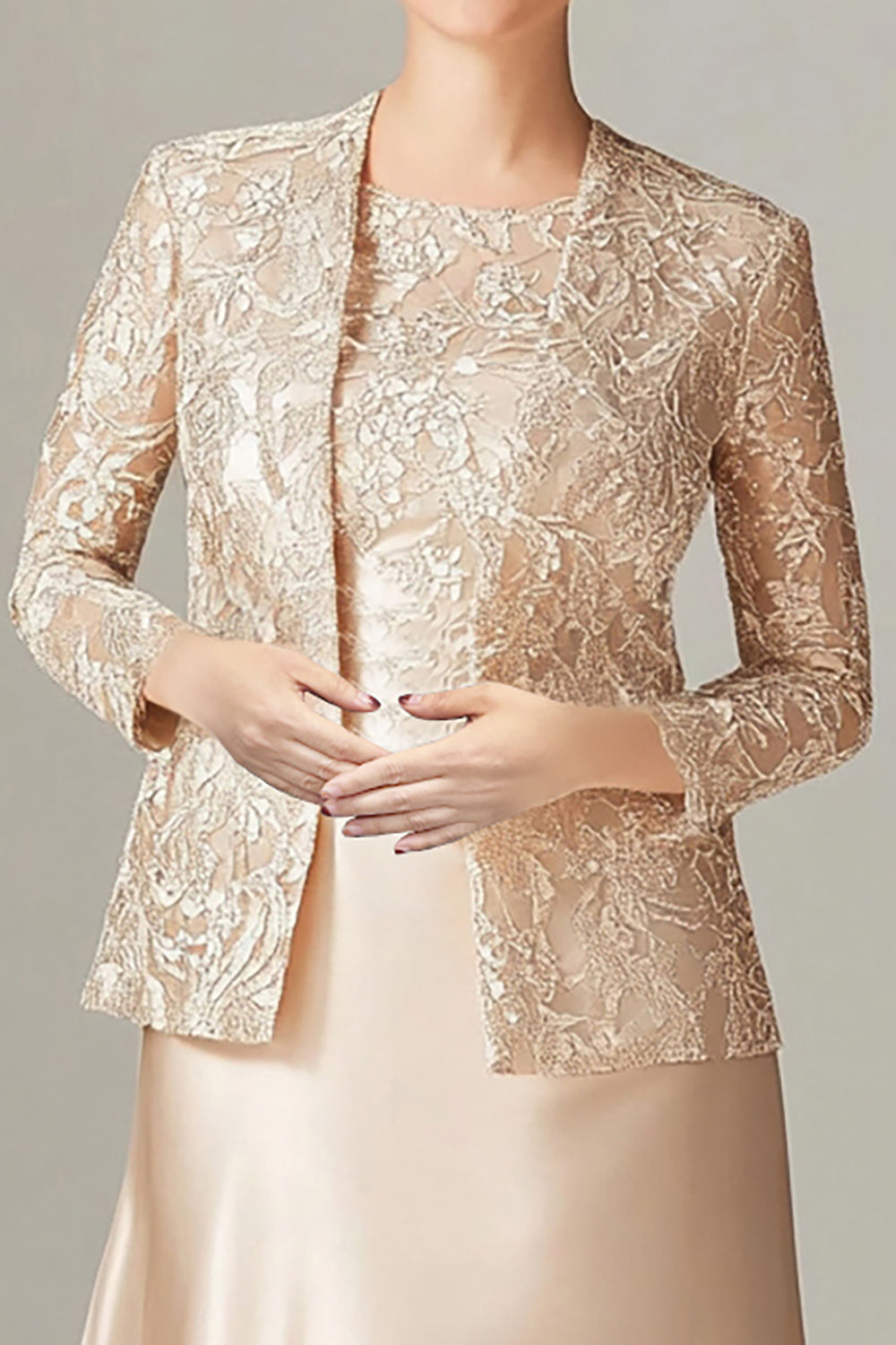 Zapakasa Women Champagne 2-Piece Mother of the Bride Dress A-line Lace