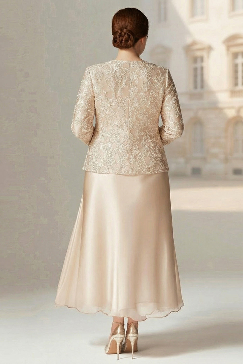 Zapakasa Women Champagne 2-Piece Mother of the Bride Dress A-line Lace