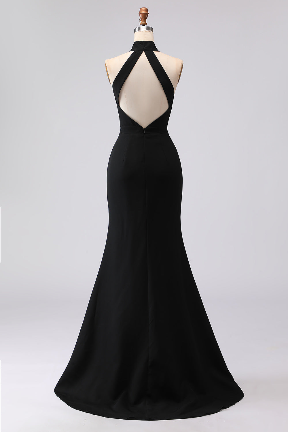 Black Mermaid Halter Neck Satin Long Formal Dress