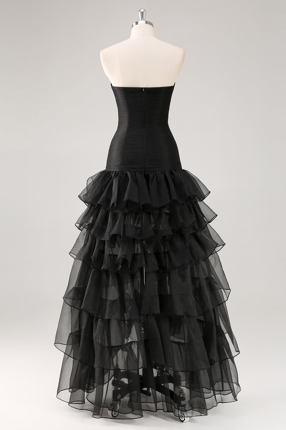 Zapakasa Women Black Square Neck Tiered Ruffles Formal Dress with Slit Strapless Backless Formal Wear Dress Zapakasa Women Black Square Neck Tiered Ruffles Formal Dress with Slit Strapless Backless Formal Wear Dress