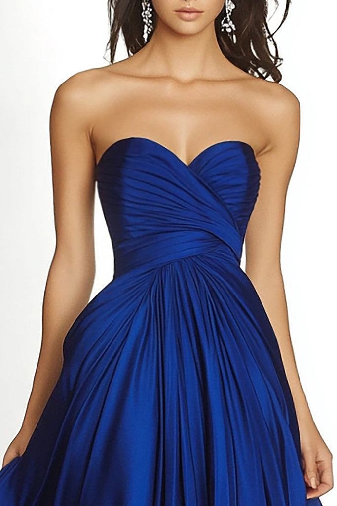 Zapakasa Women Royal Blue Formal Dress Pleated Asymmetric Chiffon