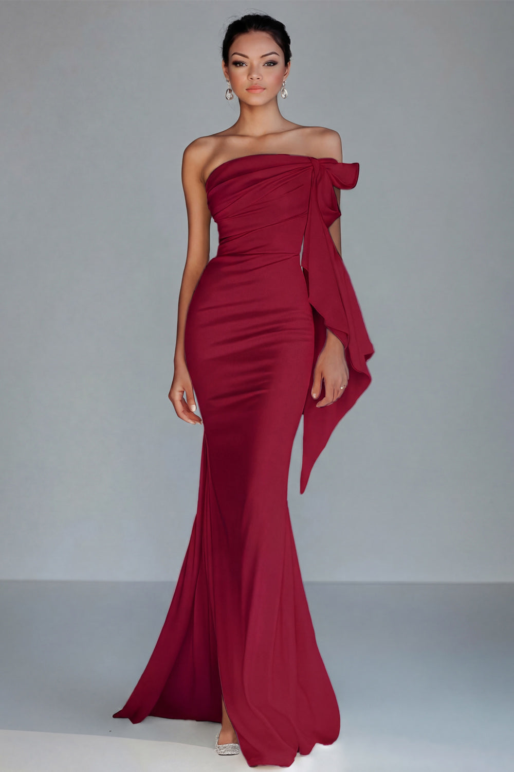 White Strapless Mermaid Long Formal Dress with Ruffles