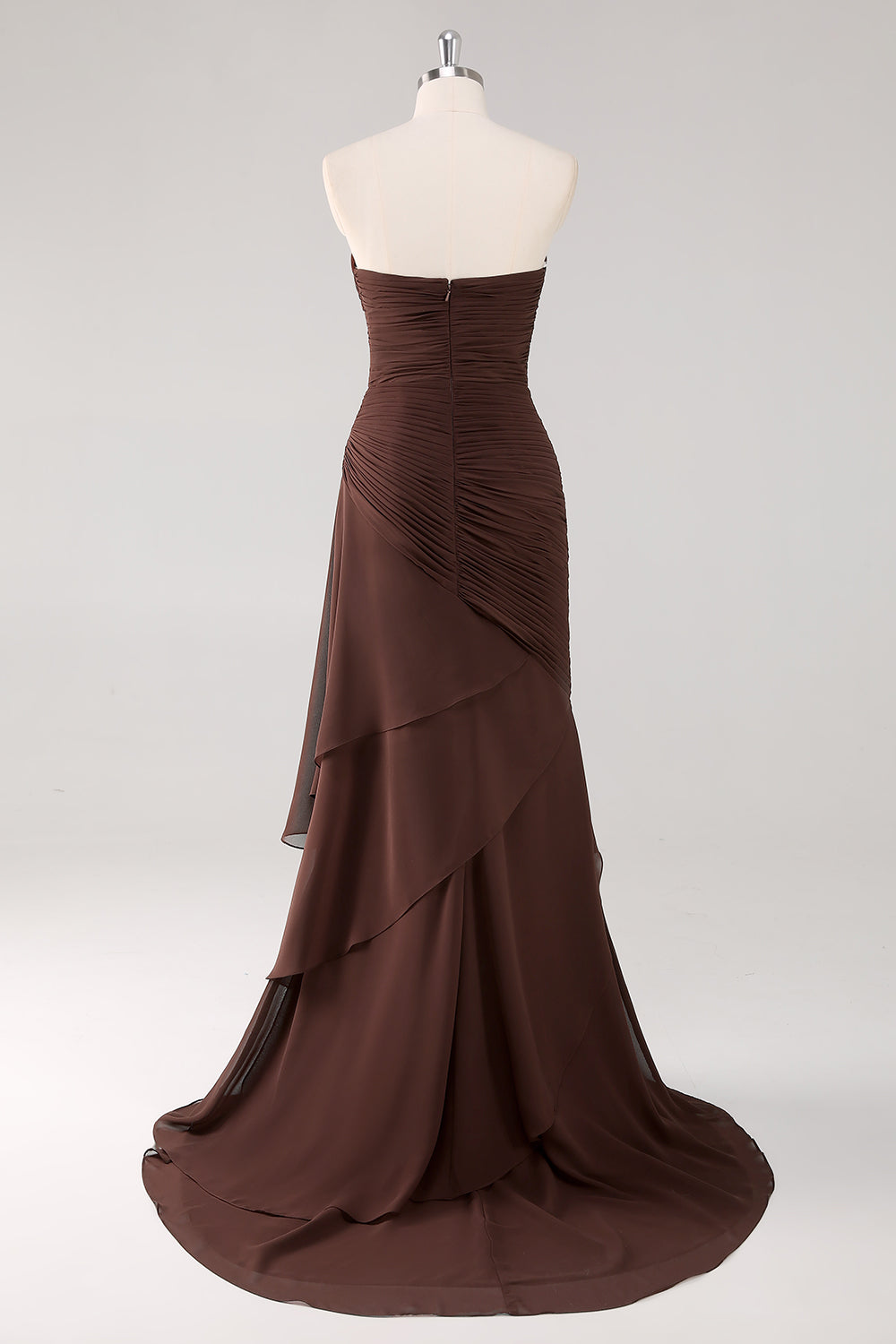 Zapakasa Women Dark Brown Sweetheart Long Formal Dress with Ruffles Ruched Strapless Mermaid Evening Dress Zapakasa Women Dark Brown Sweetheart Long Formal Dress with Ruffles Ruched Strapless Mermaid Evening Dress