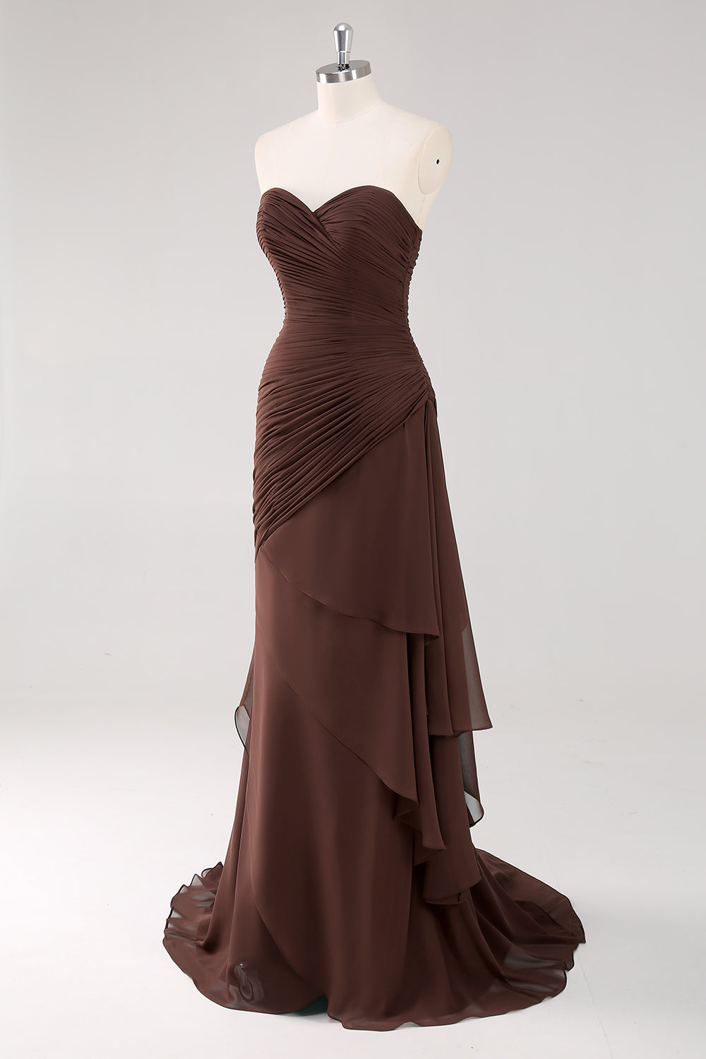 Zapakasa Women Dark Brown Sweetheart Long Formal Dress with Ruffles Ruched Strapless Mermaid Evening Dress Zapakasa Women Dark Brown Sweetheart Long Formal Dress with Ruffles Ruched Strapless Mermaid Evening Dress