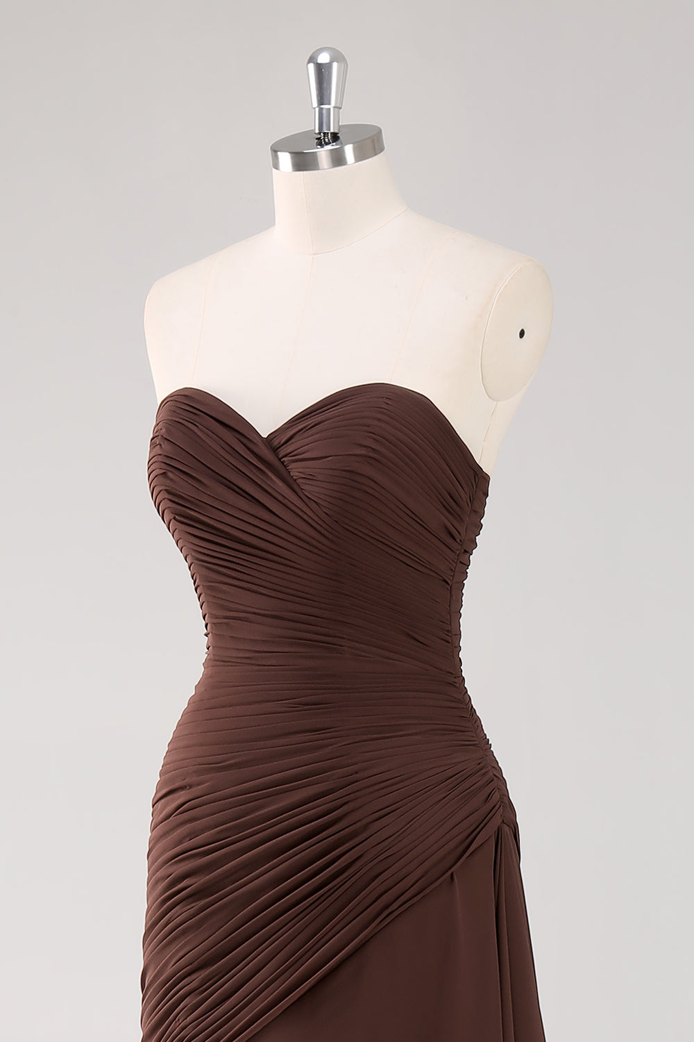 Dark Brown Sweetheart Ruched Long Formal Dress with Ruffles