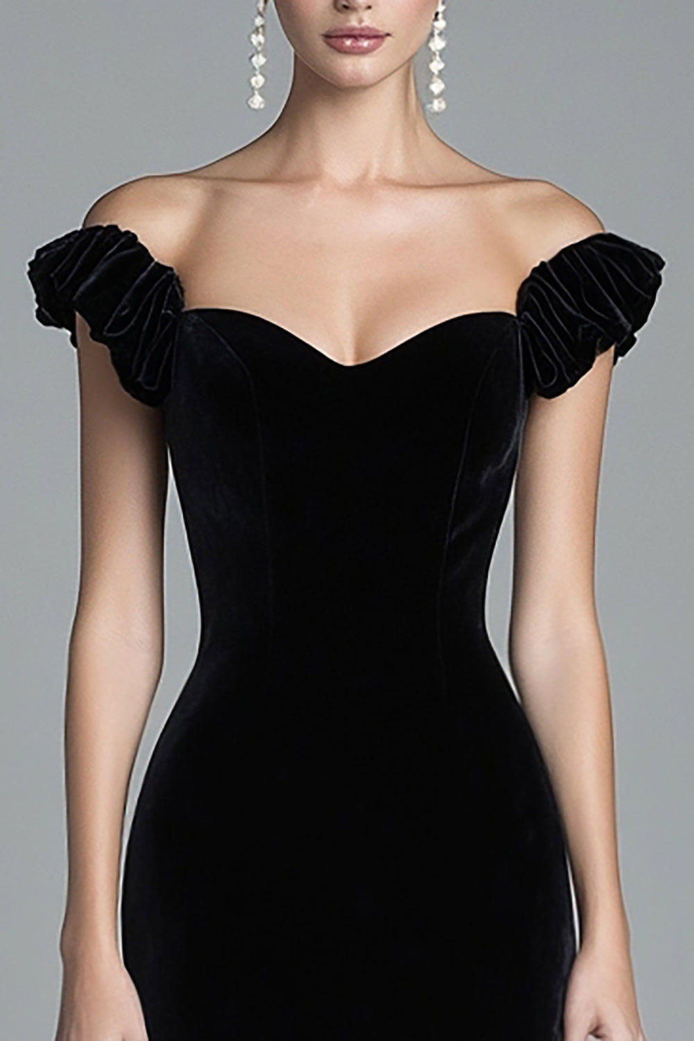 Zapaka Women Off the Shoulder Formal Dress Mermaid Black Velvet Long