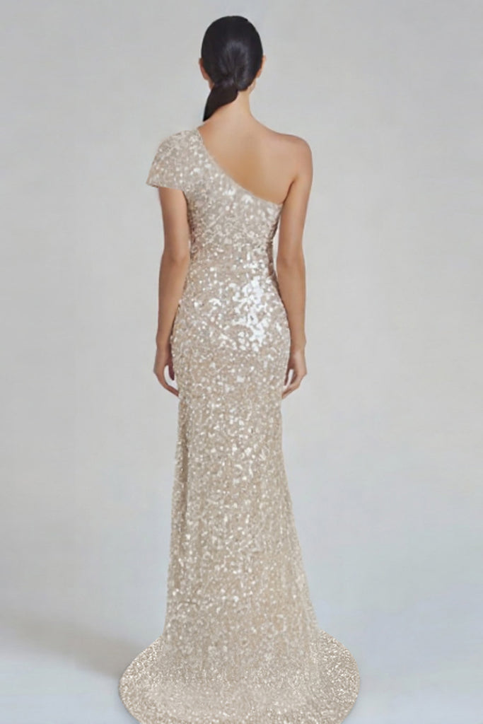 Zapakasa Women Sparkly Champagne Mermaid Long Formal Dress Sequins One