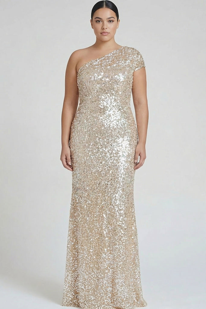 Zapakasa Women Sparkly Champagne Mermaid Long Formal Dress Sequins One