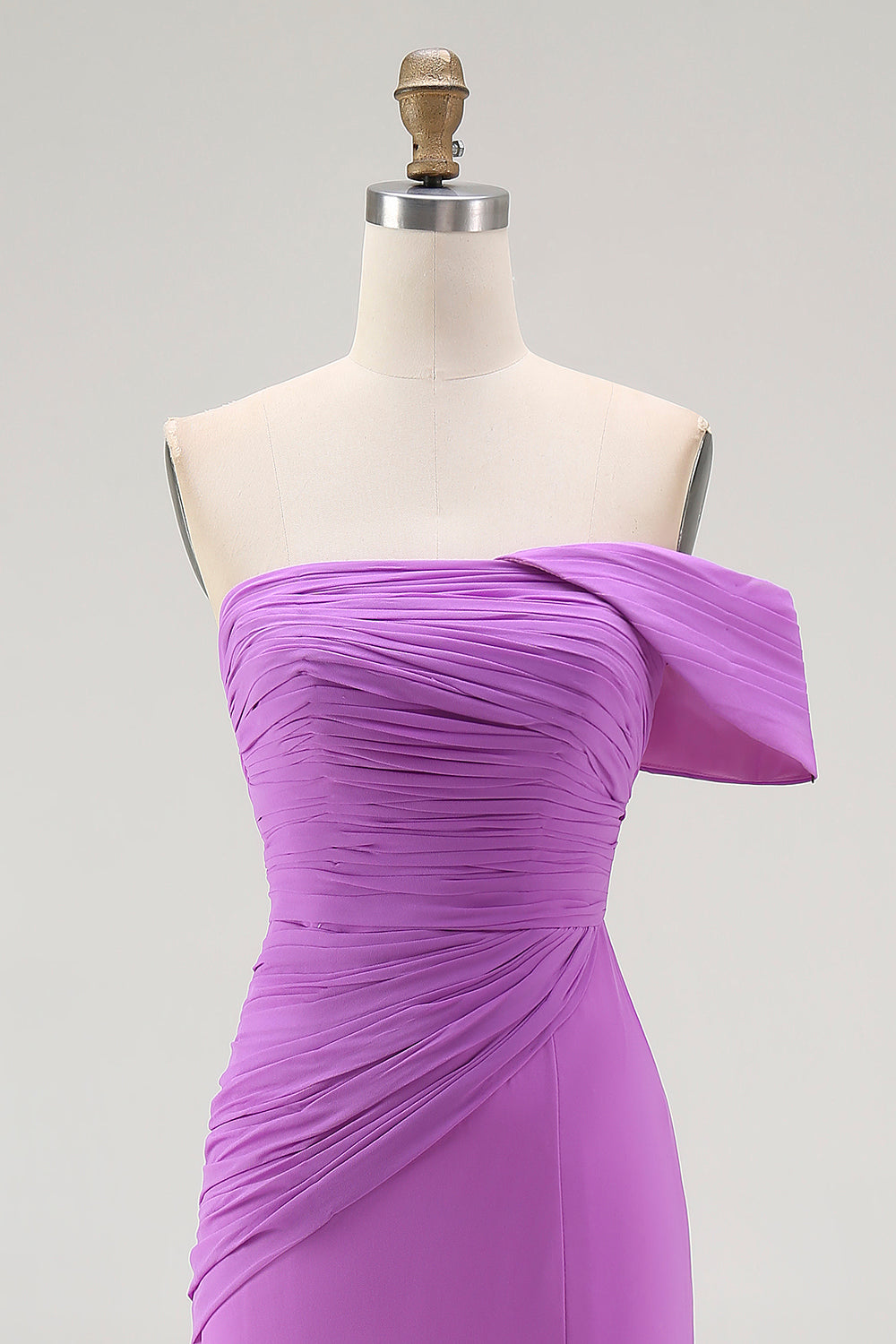 Purple One Shoulder Ruched Mermaid Long Formal Dress with Slit