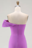 Purple One Shoulder Ruched Mermaid Long Formal Dress with Slit