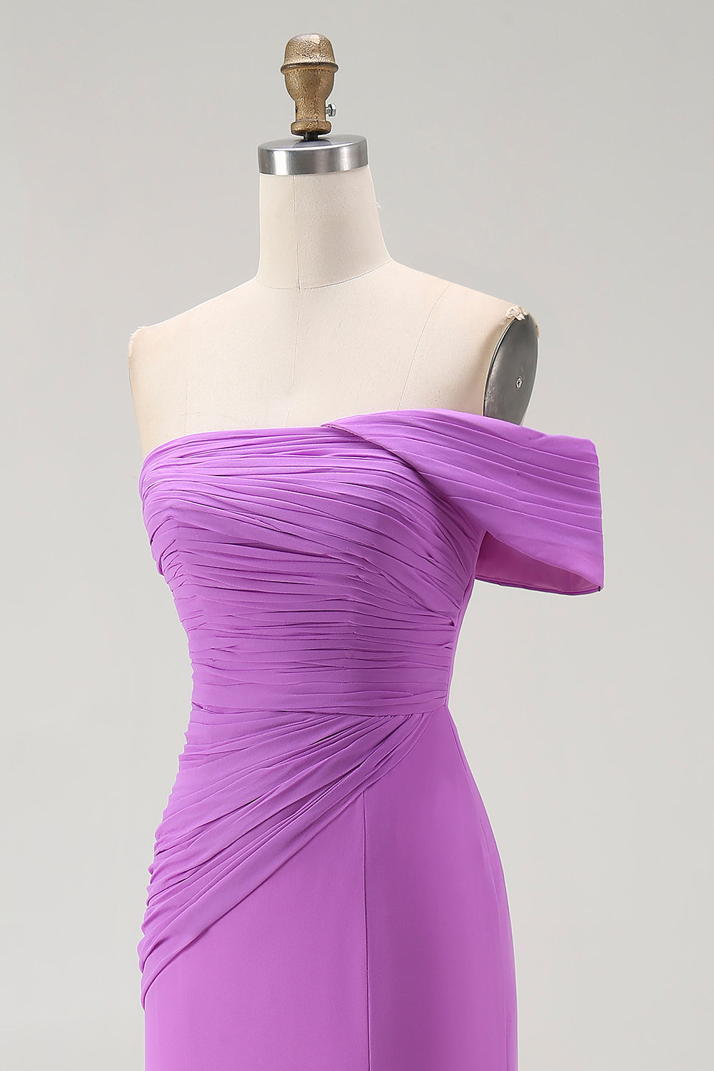 Purple One Shoulder Ruched Mermaid Long Formal Dress with Slit