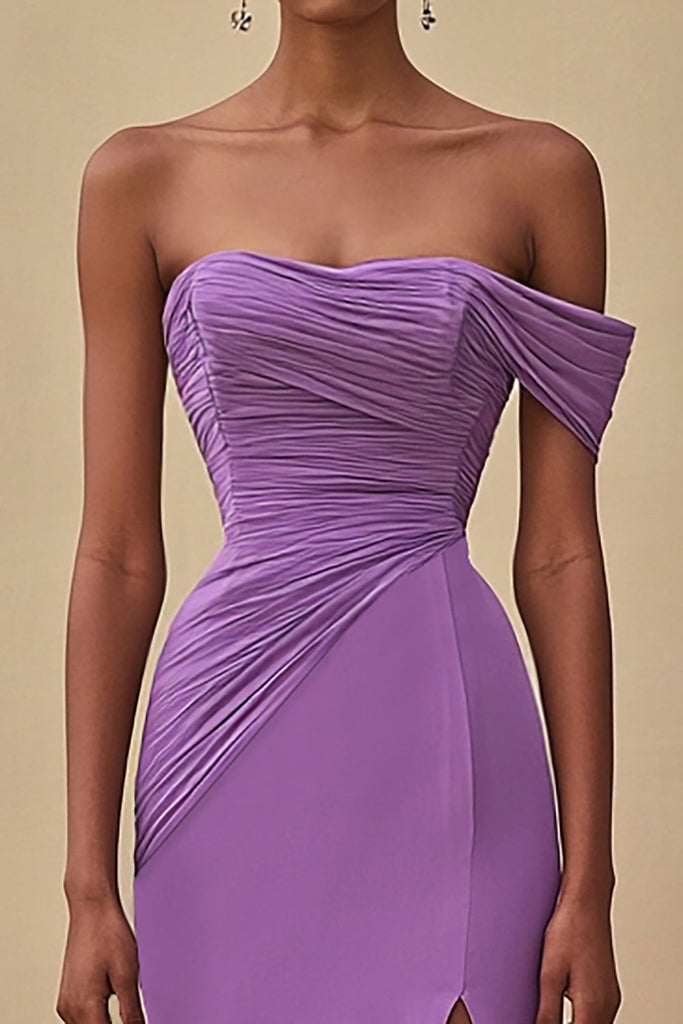 Regency Purple Formal Dresses Mermaid Slit Floor Length Sleeveless Spaghetti Straps Formal Dress