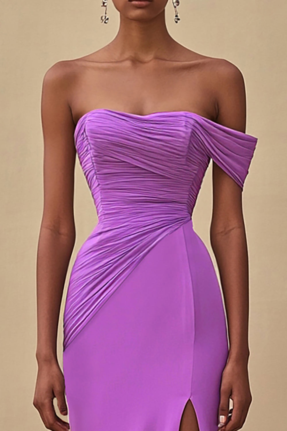 Off Shoulder Purple Mermaid Long Formal Dress with Slit