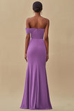 Off Shoulder Purple Mermaid Long Formal Dress with Slit