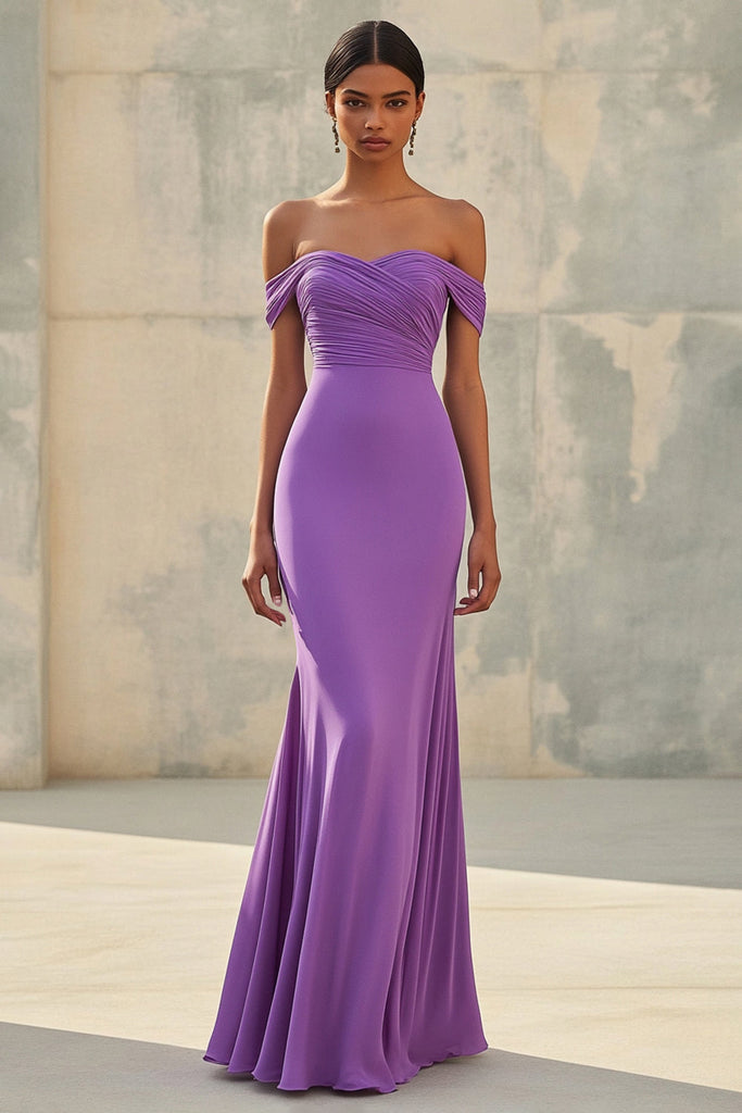 Zapakasa Women Mermaid Formal Dress Off Shoulder Purple Chiffon Long ...