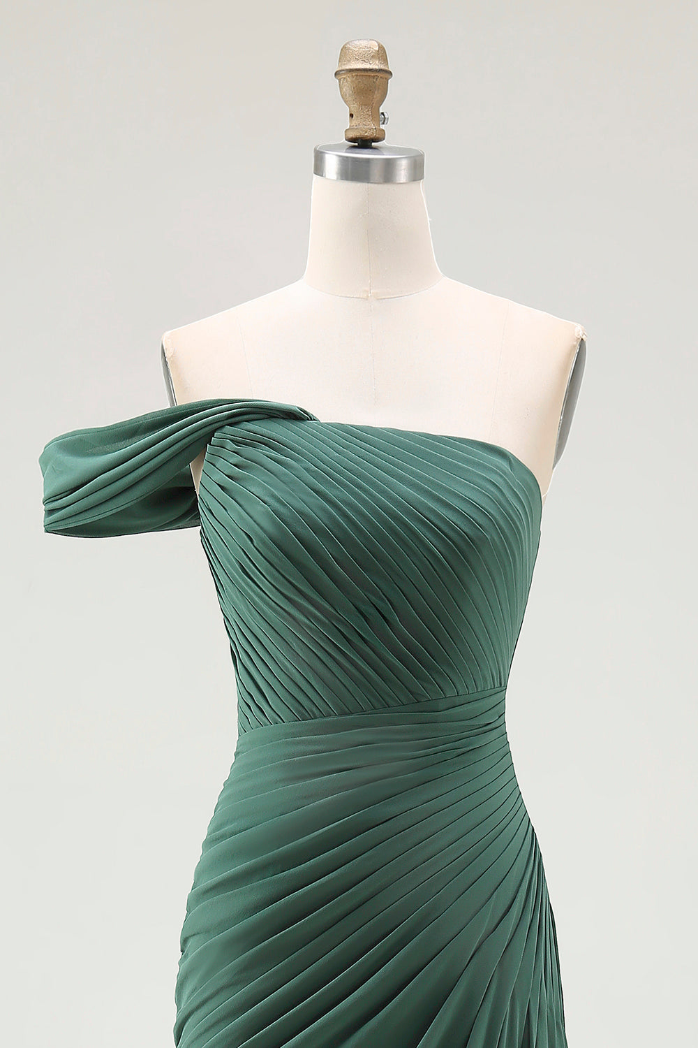 Dark Green Ruched One Shoulder Mermaid Long Formal Dress