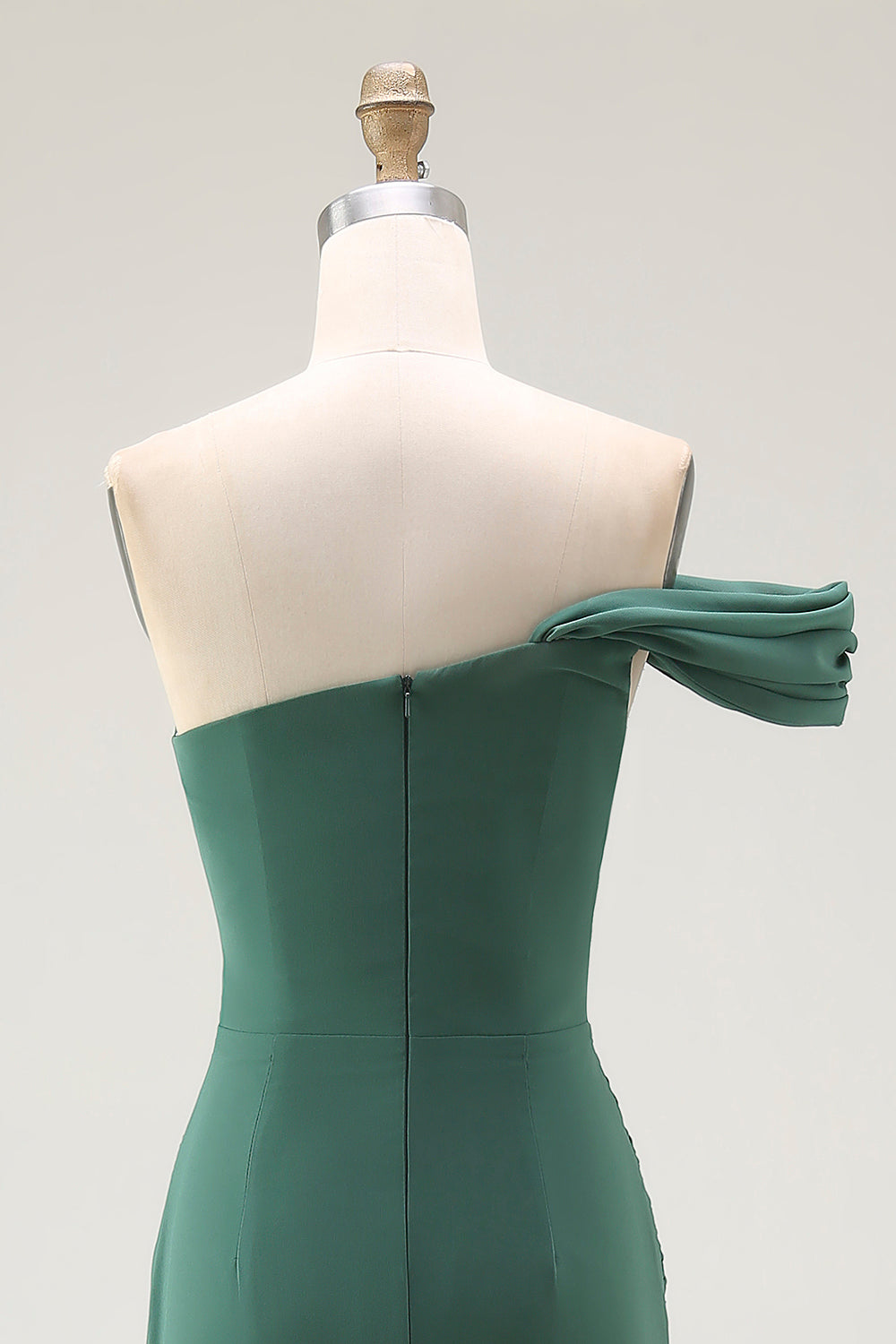 Dark Green Ruched One Shoulder Mermaid Long Formal Dress