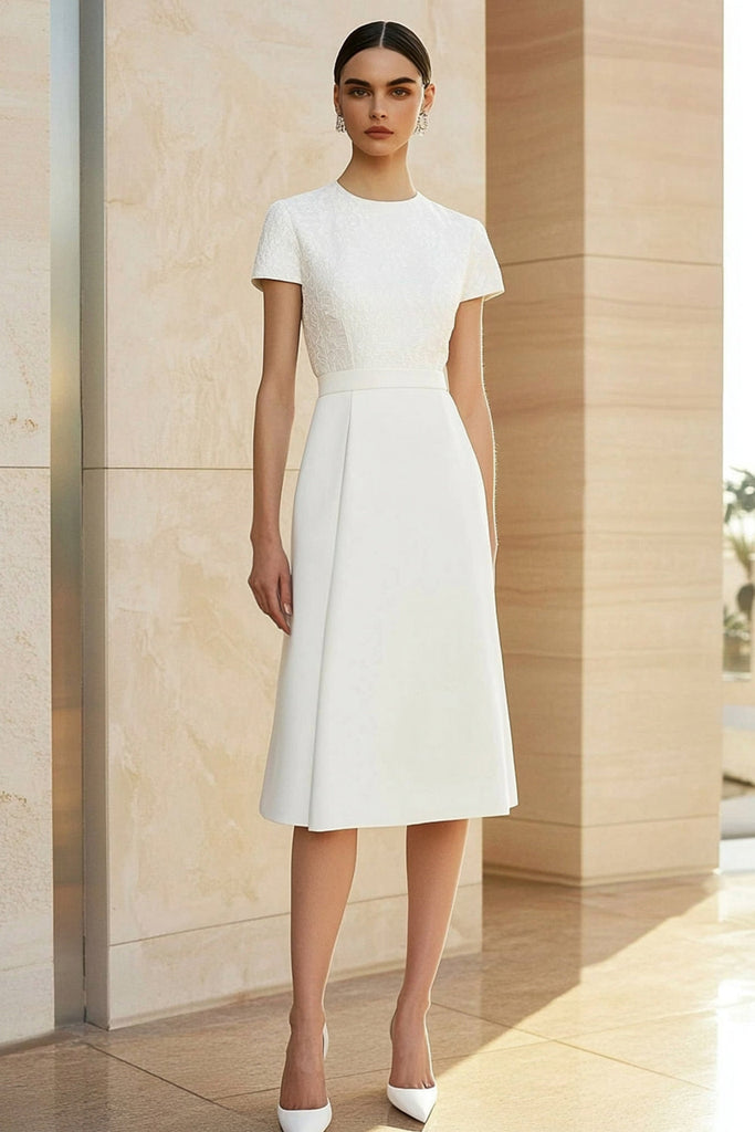 ZAPAKASA Women White Formal Dress Round Neck Fitted Straight Pencil