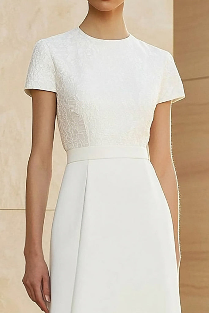 ZAPAKASA Women White Formal Dress Round Neck Fitted Straight Pencil