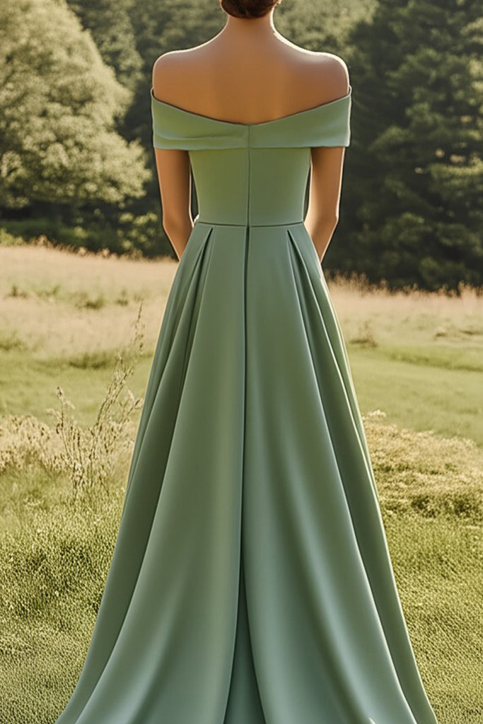 ZAPAKASA Women Sage Formal Dress with Wide Hem Off The Shoulder Party Dress