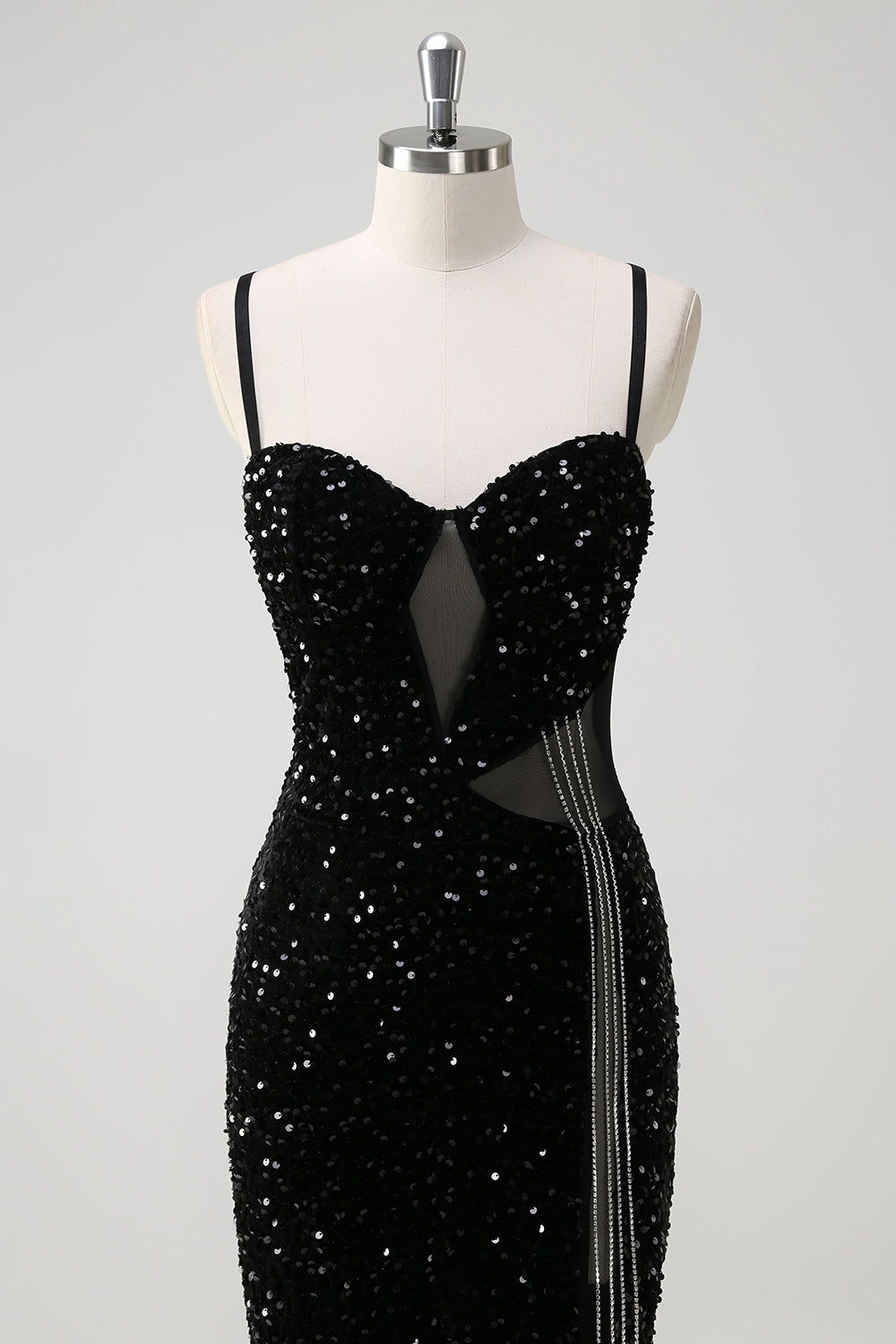 Sparkly Black Mermaid Fringed Long Prom Dress with Slit