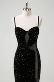 Sparkly Black Mermaid Fringed Long Prom Dress with Slit