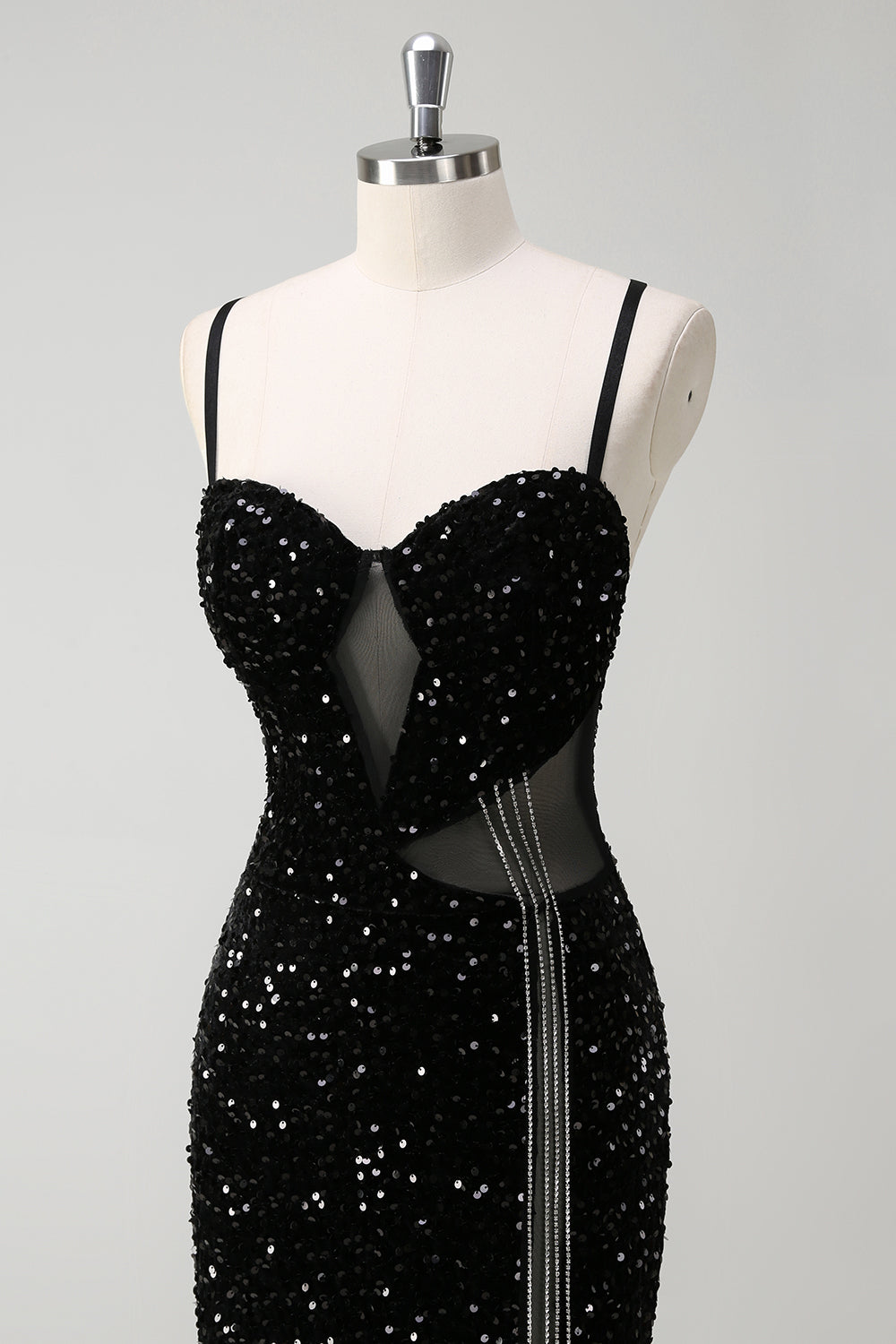 Sparkly Black Mermaid Fringed Long Prom Dress with Slit
