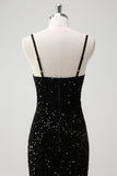 Sparkly Black Mermaid Fringed Long Prom Dress with Slit